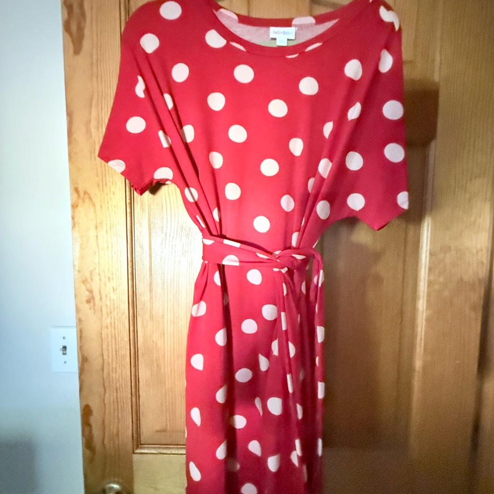 LuLaRoe Red and White Polka Dot Midi Dress